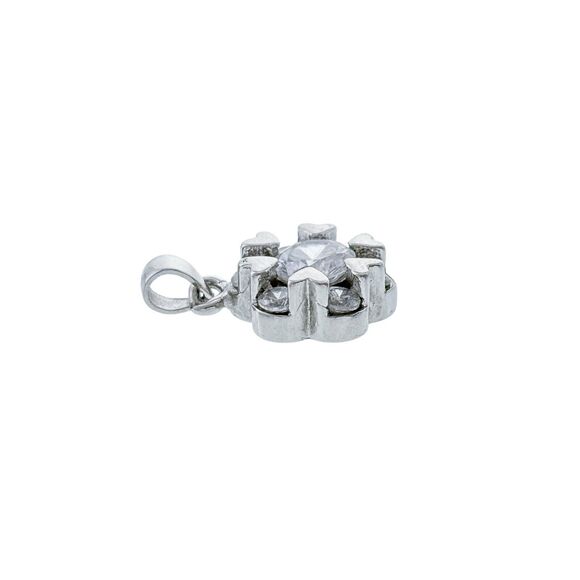 Sterling Silver 925 Cubic Zirconia Flower with Heart Accent Pendant - Picture 2 of 5